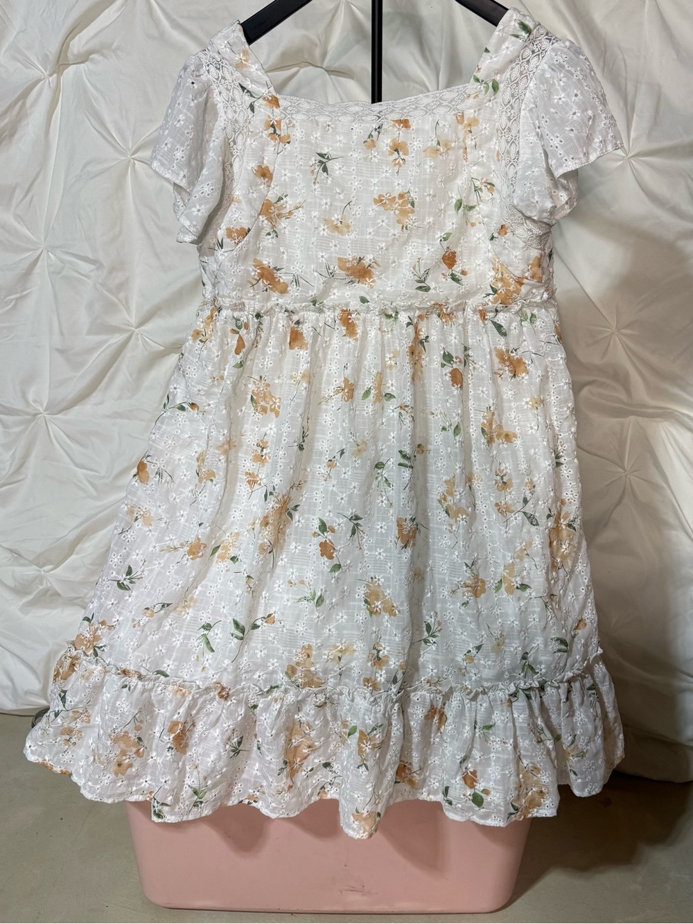 Altar'd State White Floral Eyelet Dress with Yellow and Green Accents - Picture 3 of 5